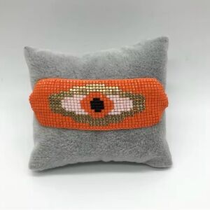 Orange Beaded Evil Eye Bracelet Gold Black Jewelry Gift Women Teen Girls